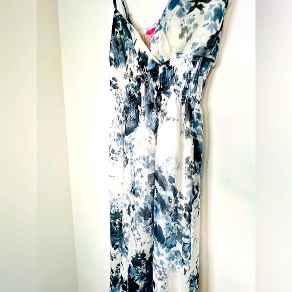 She’s Cool Blue & Grey Floral Pattern with White Adjustable Strap Maxi Dress - Picture 5 of 9